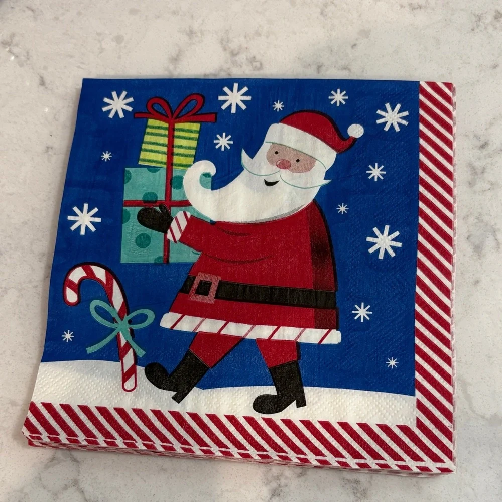 Festive Santa Paper Plates & Napkins Set - Blue & Red